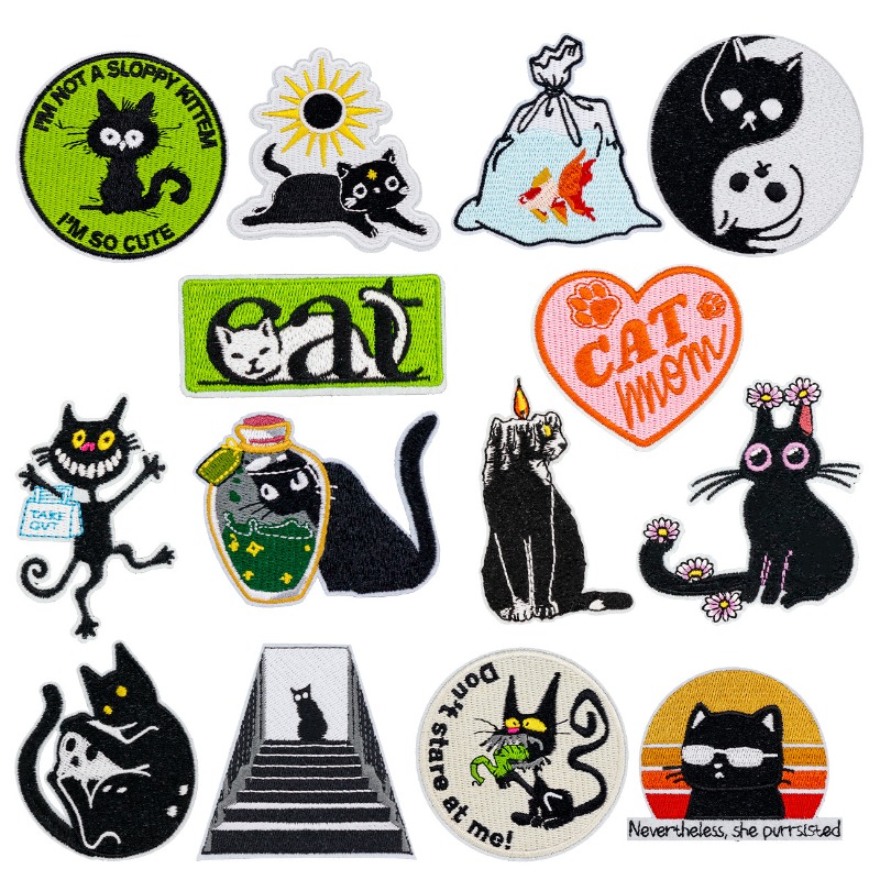 Embroidery On Black Shirt - Lucu Kucing Hitam Bulat Hati Setrika
