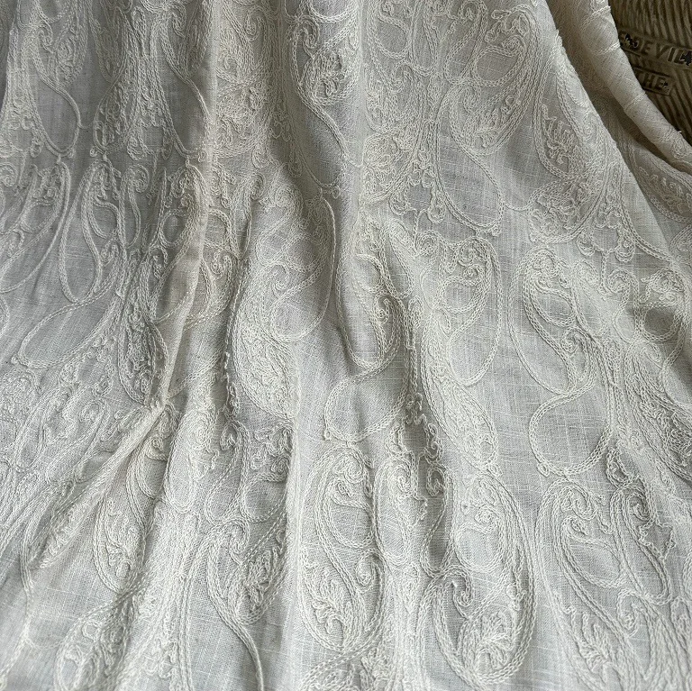 Embroidery Chain Stitch - Kain dasar linen murni dengan bordir