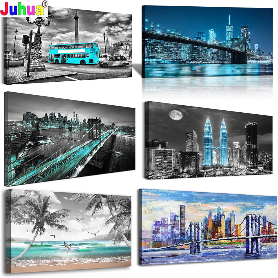 Embroidery York - Terkenal Modern Urban Skyline Night DIY