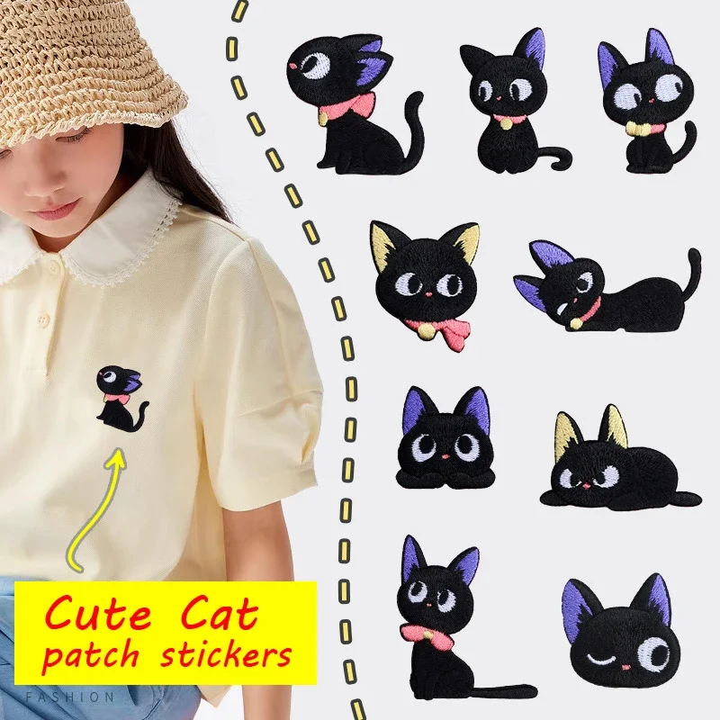 Embroidery On Black Shirt - Kartun lucu merekat sendiri stiker Patch