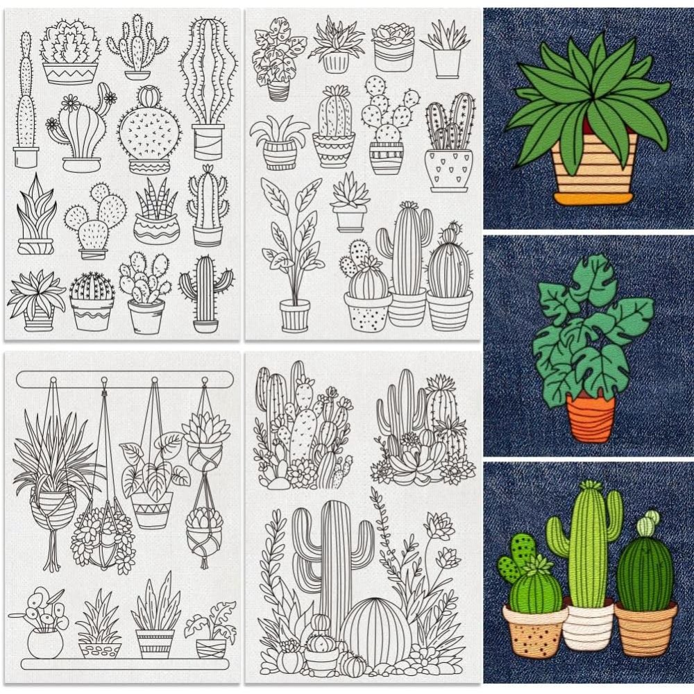 Embroidery Cloth - 30Pcs Penstabil Pola Bordir Kaktus Bonsai