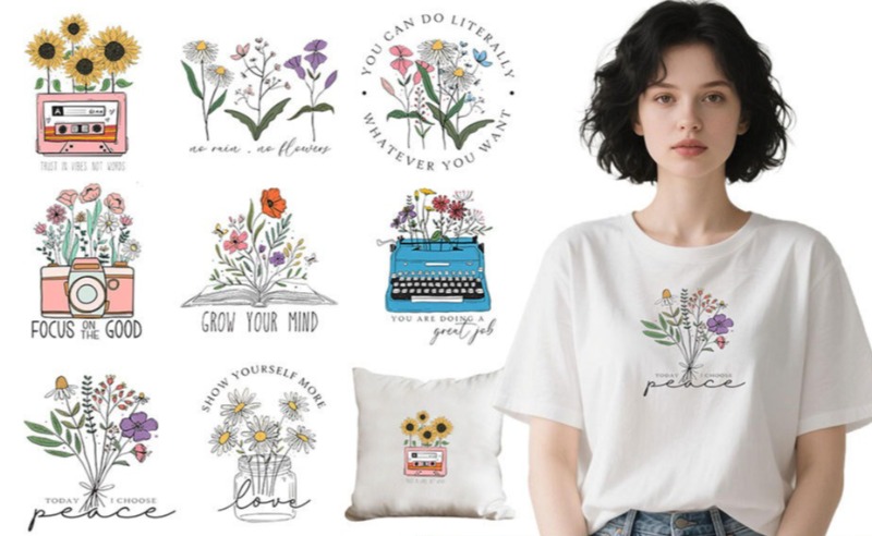 Embroidery Tshirt - Stiker Transfer Panas Motif Bunga Kartun