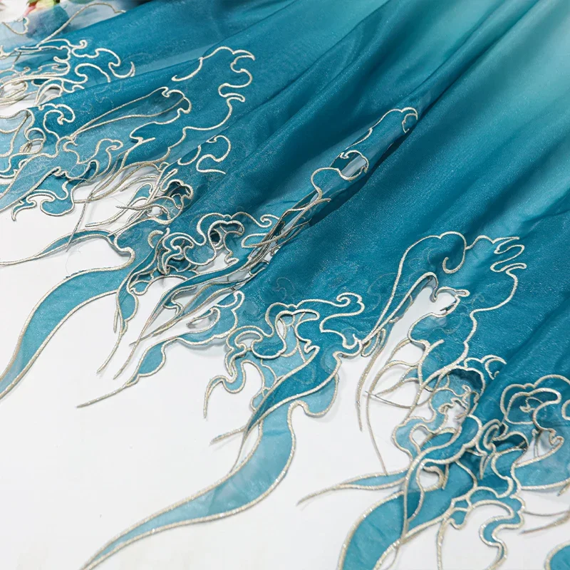 Embroidery Designer - Kain Gradasi Daun Teratai Bordir Gaya