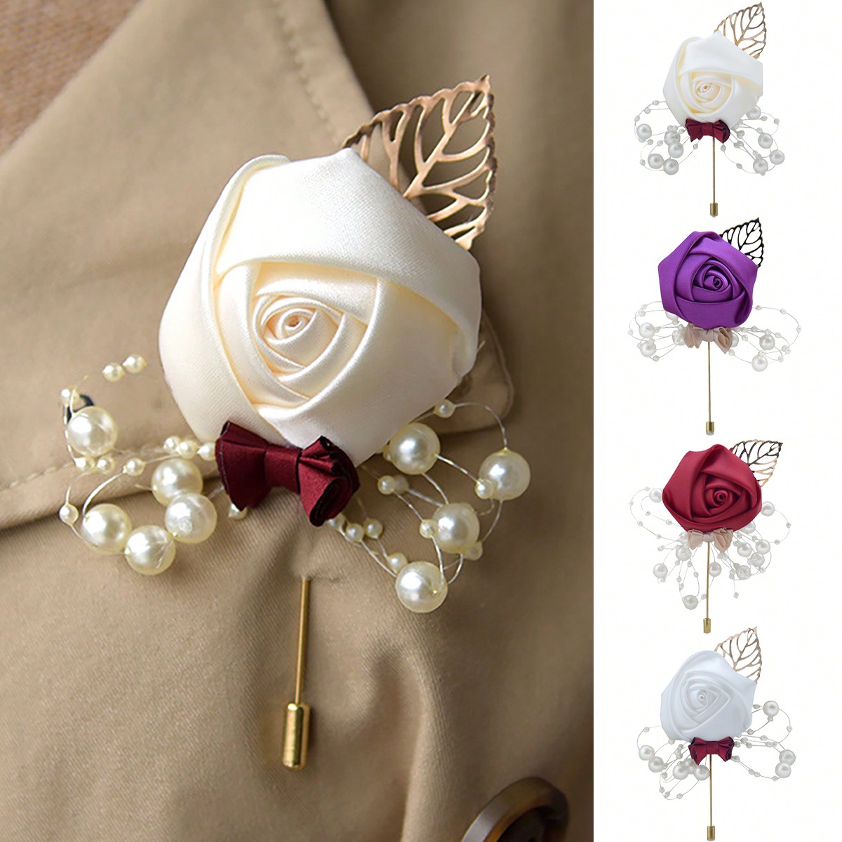 Embroidery Knot - 1 buah Boutonniere Mawar untuk Pengantin