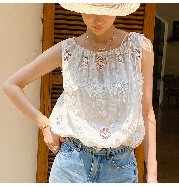 Embroidery Eyelet - Kemeja Blus Bordir Boho Gaya Perancis