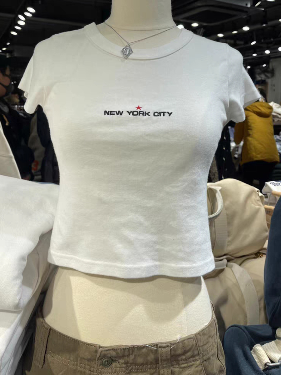 Embroidery York - New York kaus katun wanita, baju