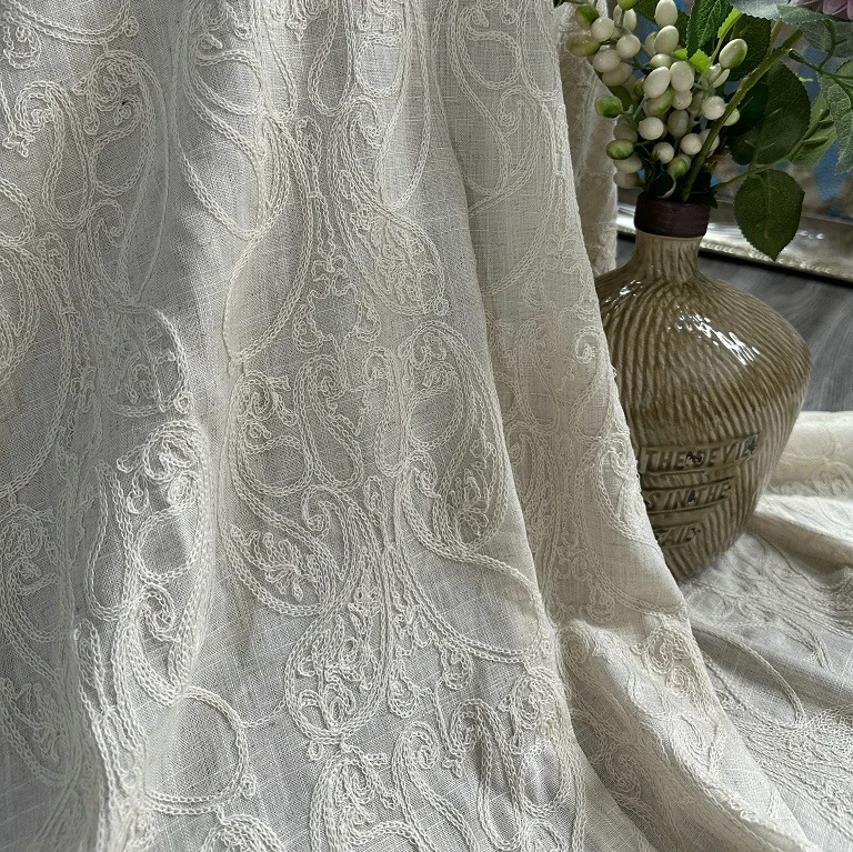 Kain dasar linen murni dengan  - Embroidery Chain Stitch ulasan dan harga