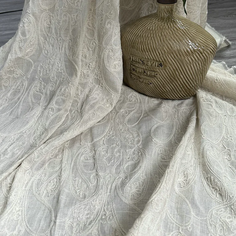 Kain dasar linen murni dengan  - Embroidery Chain Stitch ulasan dan harga