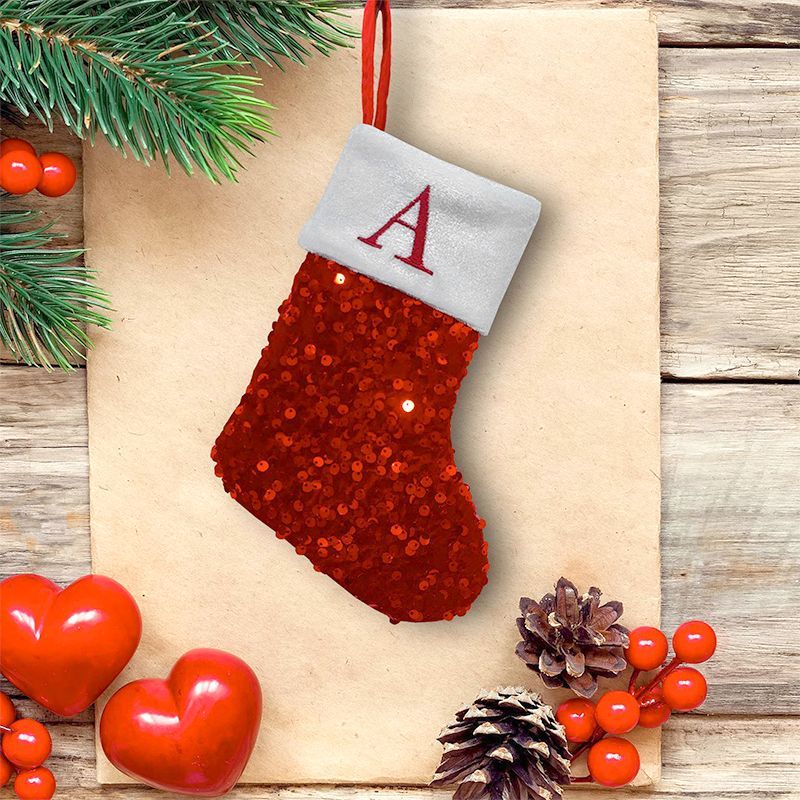 Kaus Kaki Natal Berpayet Merah - Embroidery Xmas Stocking ulasan dan harga