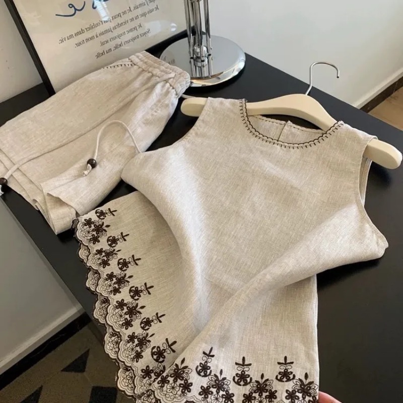Setelan Dua Potong Wanita Musi - Embroidery Vest ulasan dan harga