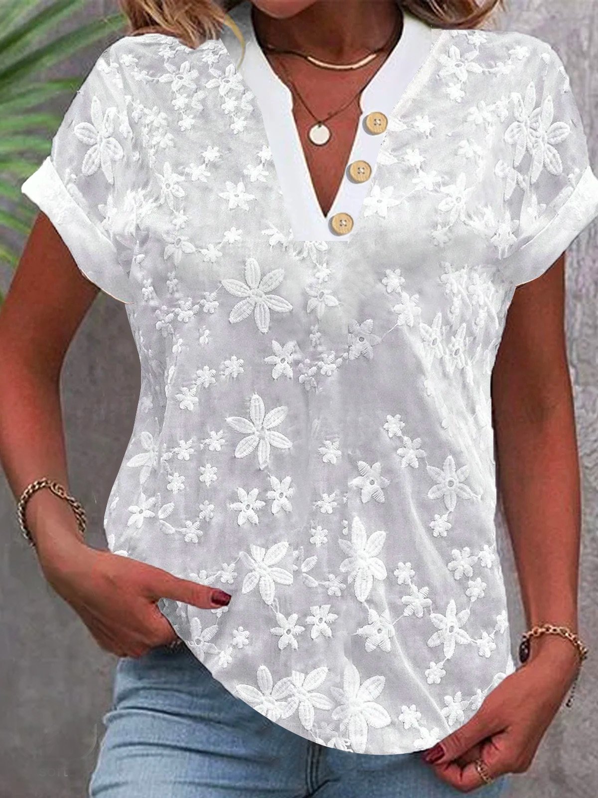 Kemeja crop putih renda wanita - Embroidery Eyelet ulasan dan harga