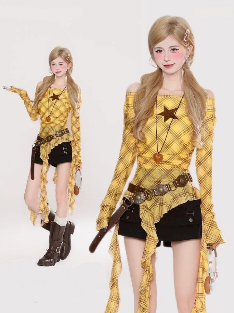 Kaos Vintage Y2K Plaid Slash N - Embroidery Tshirt ulasan dan harga