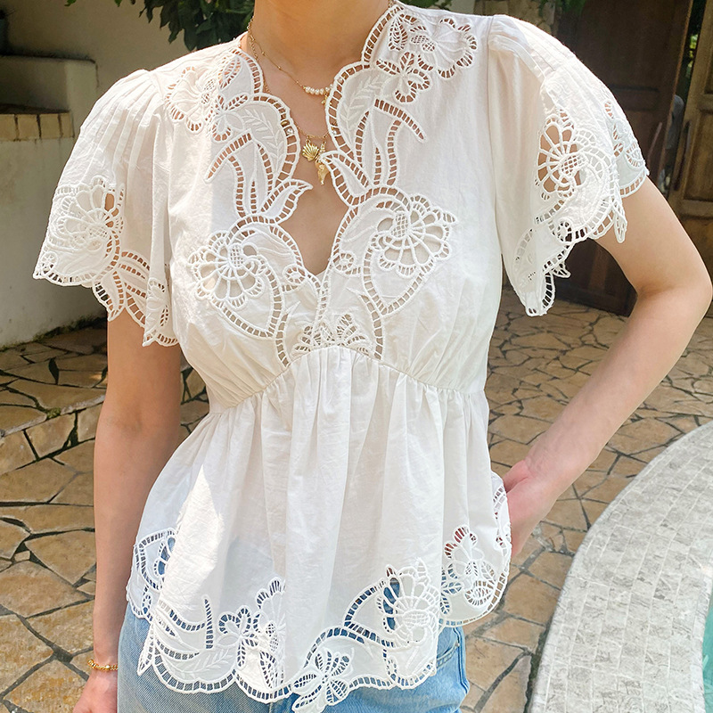 Kemeja Blus Bordir Motif Bunga - Embroidery Eyelet ulasan dan harga