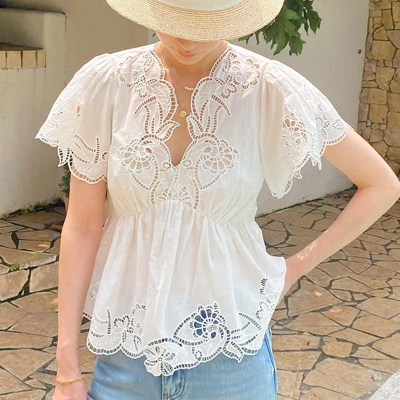 Kemeja Blus Bordir Motif Bunga - Embroidery Eyelet ulasan dan harga