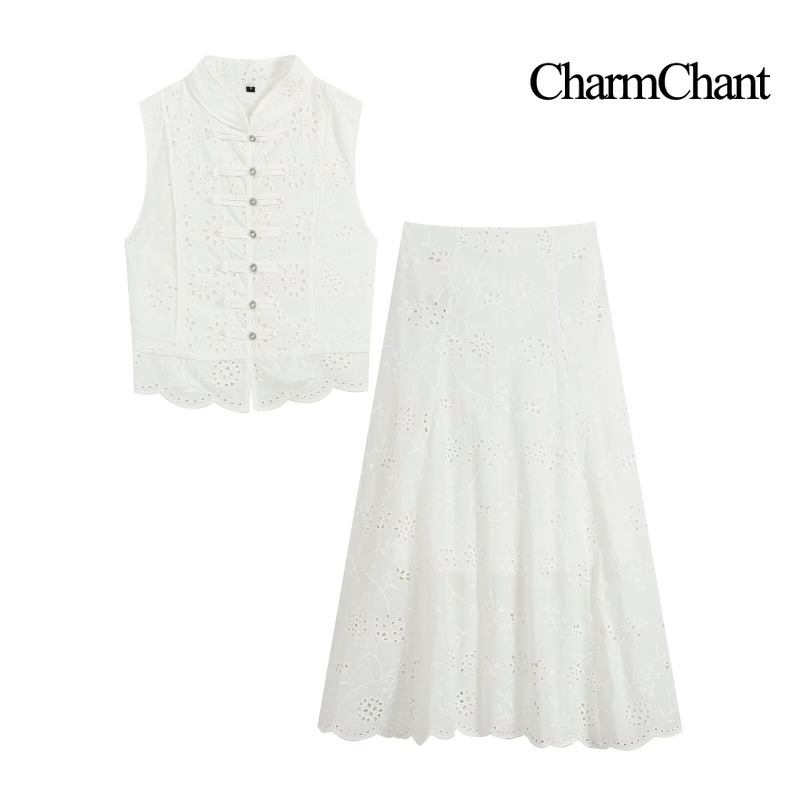 CHARMCHANT Setelan Dua Potong  - Embroidery Vest ulasan dan harga