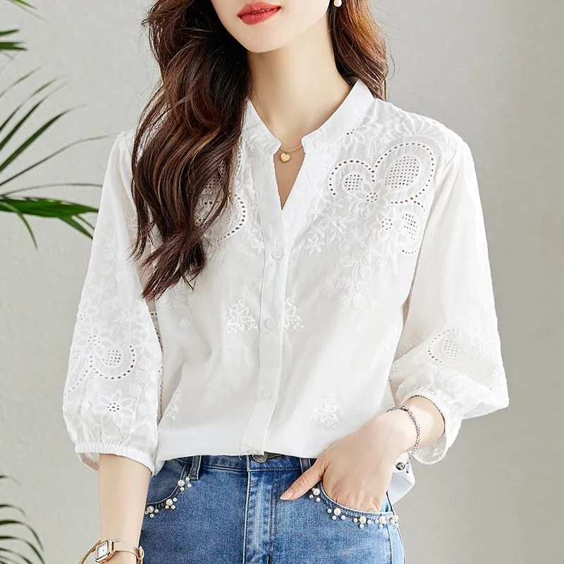 Blus Bordir Eyelet Putih Wanit - Embroidery Eyelet ulasan dan harga