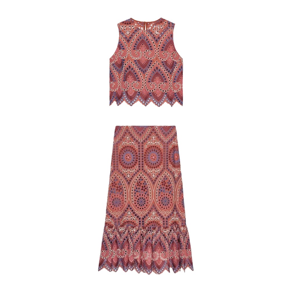 Set atasan rompi & rok midi pi - Embroidery Vest ulasan dan harga