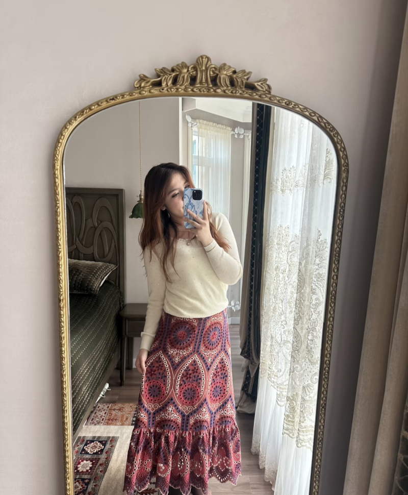 Set atasan rompi & rok midi pi - Embroidery Vest ulasan dan harga